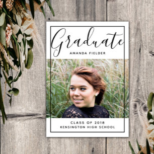 Modern Framed Graduation Photo   Black Invitation