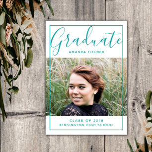 Modern Framed Graduation Photo   Teal Invitation