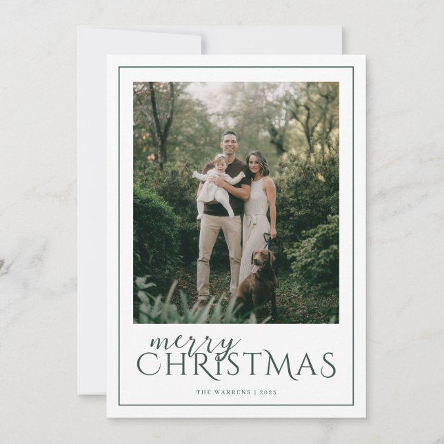 Modern Framed Merry Christmas Photo Collage Holiday Card (Front)