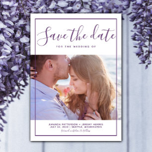 Modern Framed Photo Save the Date Invite   Purple