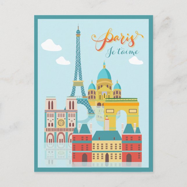 Modern France Paris je t'aime  Eiffel Tower Travel Postcard (Front)