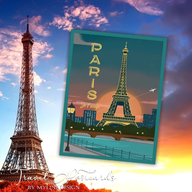 Modern France Paris je t'aime  Eiffel Tower Travel Postcard (Creator Uploaded)
