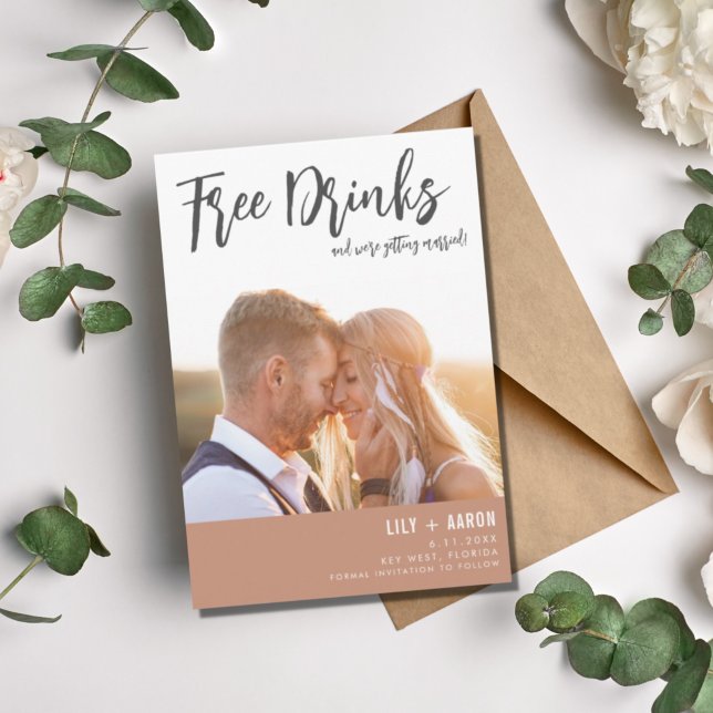 Modern Free Drinks Photo Wedding  Save The Date (Creator Uploaded)