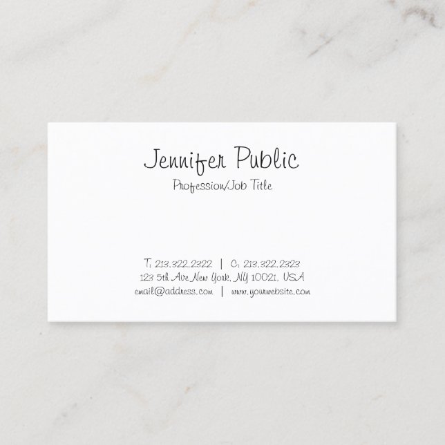 Modern Freehand Script Minimalist Beautiful Plain Business Card (Front)