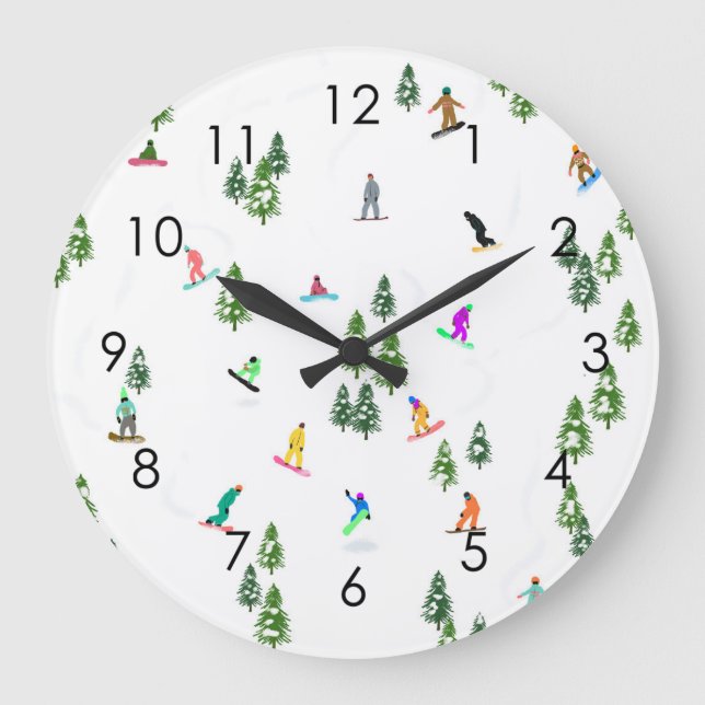 Modern Freeride Snowboarder Snowboarding Art Large Clock (Front)