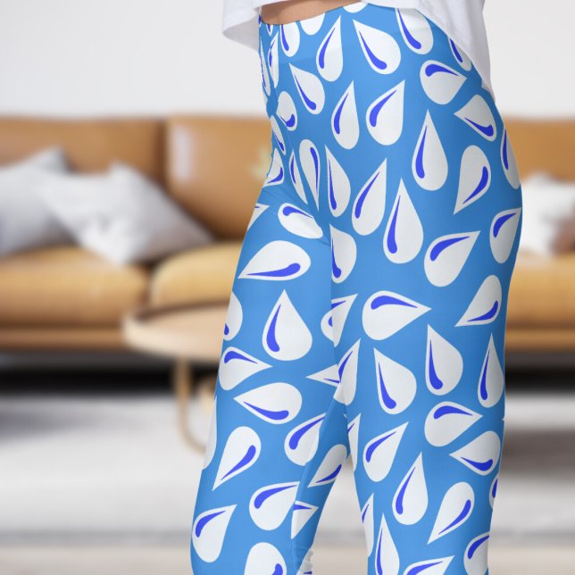 Modern French Blue Flick Pattern Leggings (Modern French Blue Flick Pattern Leggings)