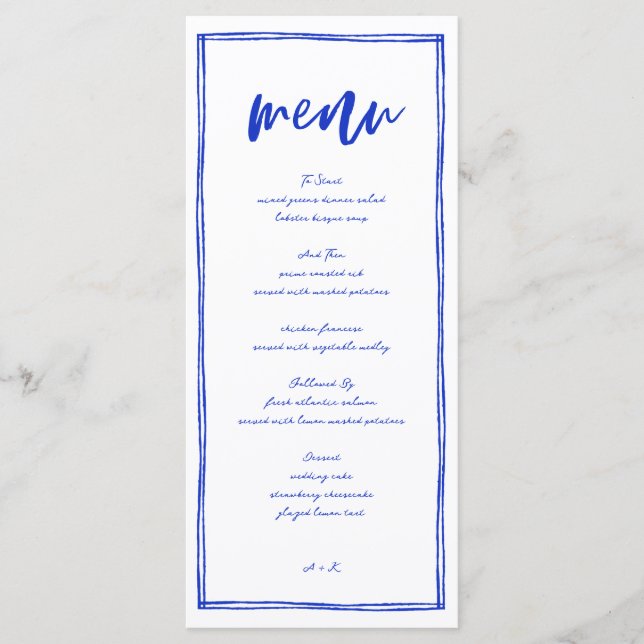 Modern French Blue Wedding Long Menu (Front)