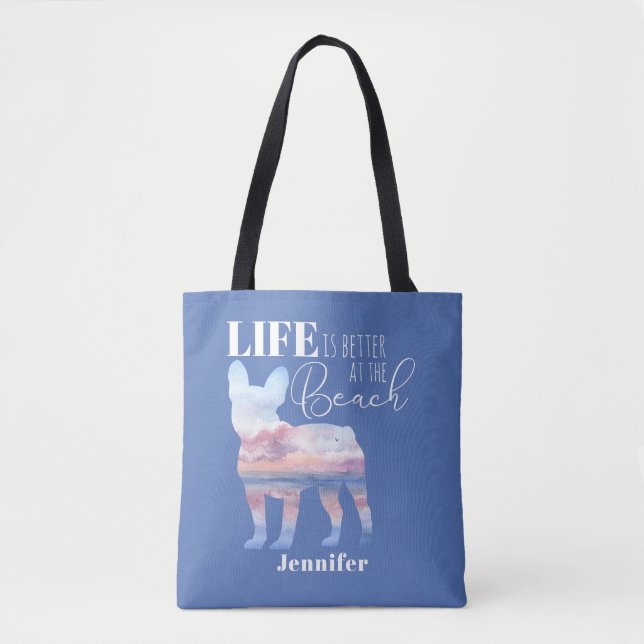 Modern French Bulldog Beach Theme Tote (Front)