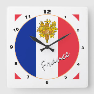 Modern French Flag, trendy France Home / design Square Wall Clock