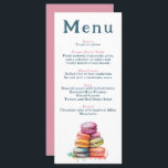 Modern French Macaron Wedding Menu<br><div class="desc">This elegant wedding menu features a playful watercolor illustration of colourful French macarons, adding a touch of Parisian charm and whimsy to your event dinner details. The clean white front displays each course in a modern serif font, with soft blush pink headings for a romantic accent. The reverse side is...</div>