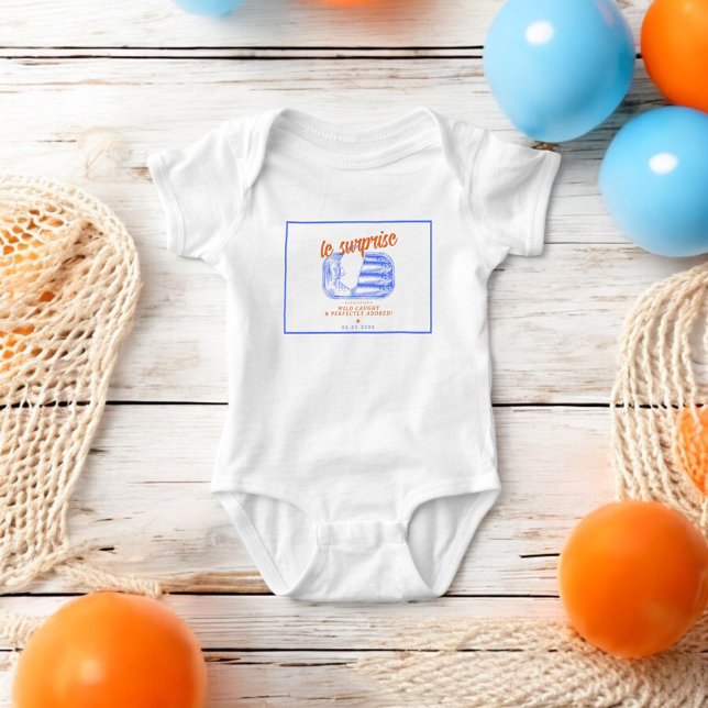 Modern French Sardines Tinned Fish Baby Shower Bodysuit (Creator Uploaded)