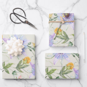 Modern Fresh Leafy Lilac Floral Pattern Wrapping Paper Sheet