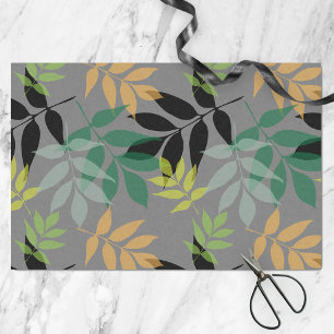 Modern Fresh Overlapping Leaves on Muted Grey Tissue Paper