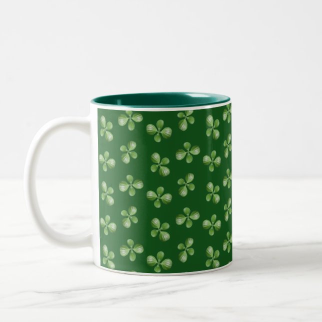 Modern Friendly Green Succulent Leaves on Green Two-Tone Coffee Mug (Left)