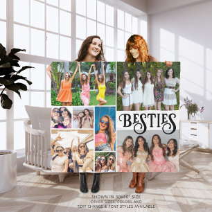 Modern Friends Custom 8 Photo Collage Your Colour Fleece Blanket