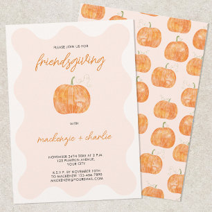 Modern Friendsgiving Dinner Watercolor Pumpkin Invitation