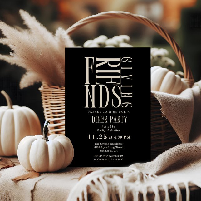 Modern Friendsgiving elegant White & Black  Invitation (Creator Uploaded)