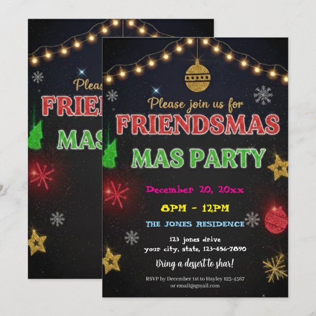 Modern Friendsmas Holiday Party Invitation (Front/Back)