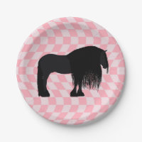Modern Friesian Horse Illustration Pink Checks