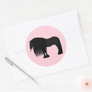 Modern Friesian Horse Illustration Pink Classic Round Sticker