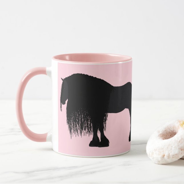 Modern Friesian Horse Illustration Pink Mug (With Donut)