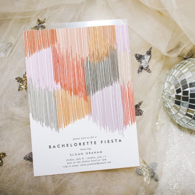 Modern Fringe Bachelorette Party Invitation (Pink modern fringe bachelorette party invitation.)