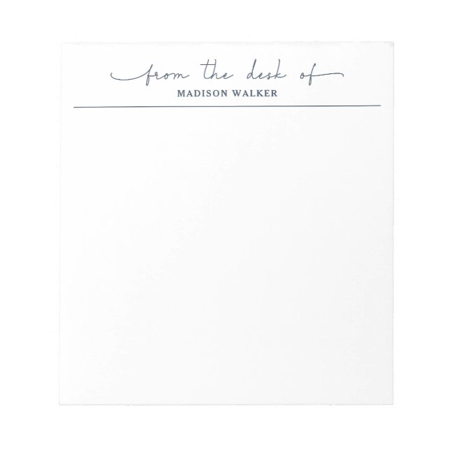 Modern From The Desk Of Navy Blue Stylish Script Notepad (Front)