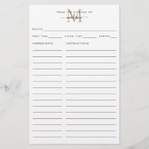 Modern From the Kitchen of Gold Monogram Recipe