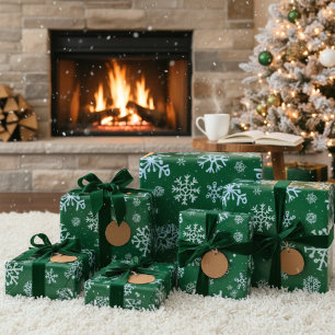 Modern Frosted Snowflake - Green Wrapping Paper