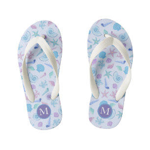 Modern Frosty Sea shell Pastel Monogram Kid's Thongs