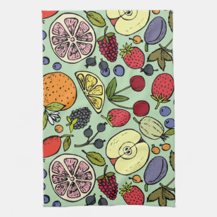 Modern fruit l Colourful l Green Tea Towel