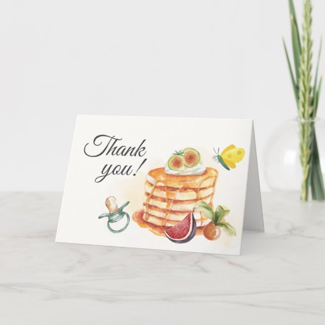 Modern Fruit Pancake Pacifier Brunch Baby Shower  Thank You Card (Front)