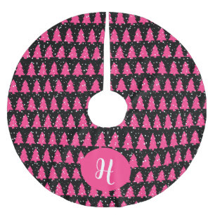 Modern Fuchsia & Black Christmas Tree  Brushed Polyester Tree Skirt