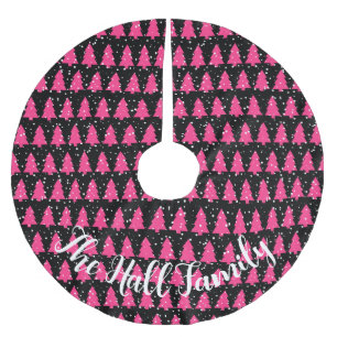 Modern Fuchsia & Black Christmas Tree  Brushed Polyester Tree Skirt