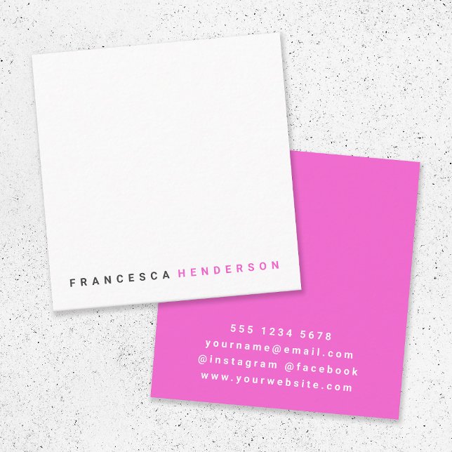 Modern Fuchsia Hot Pink Feminine Girly Stylish Square Business Card (Creator Uploaded)