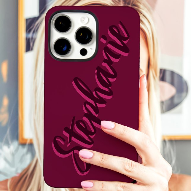 Modern Fuchsia Minimalist Script Name iPhone Case (Creator Uploaded)