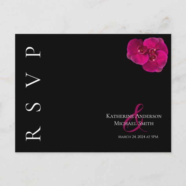 Modern Fuchsia Orchids-RSVP-Wedding- Postcard (Front)