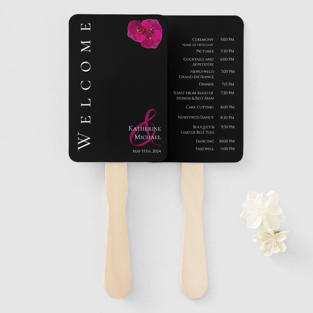 Modern Fuchsia Orchids-Wedding- Hand Fan (Front and Back)