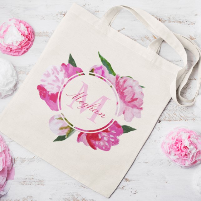 Modern Fuchsia Pink Floral Wedding Bridesmaid Tote Bag (Creator Uploaded)
