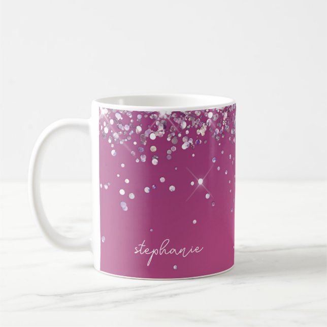 Modern Fuchsia Pink Glitter Custom  Coffee Mug (Left)
