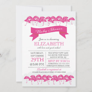 Modern Fuchsia Pink Umbrella Girls Baby Shower Invitation