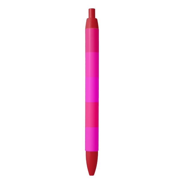 Modern Fuchsia, Raspberry Red, Deep Pink Stripes Black Ink Pen (Front Vertical)