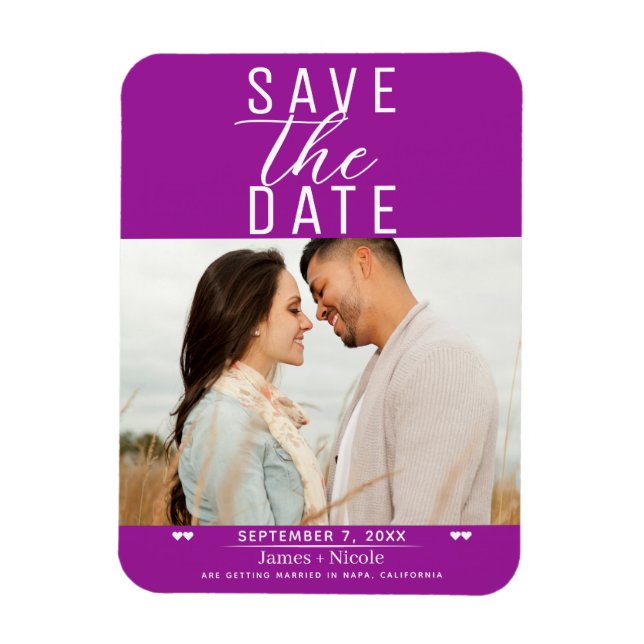 Modern Fuchsia Save the Date Wedding Photo Magnet (Vertical)