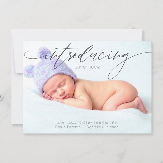 Modern Full Light Photo Birth Announcement (Front)