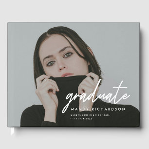 Modern Full Photo Script Custom Graduation Party Guest Book