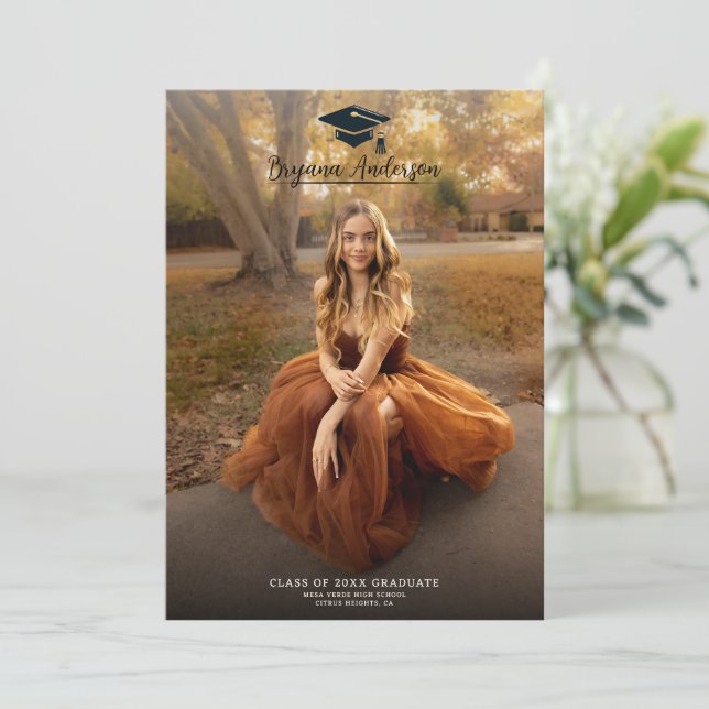 Modern Full Photo Trendy Graduation  Invitation (Standing Front)