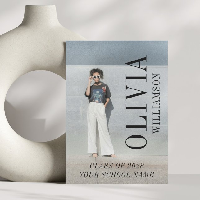 Modern Full Photo Vertical Name Graduation Announcement (Creator Uploaded)