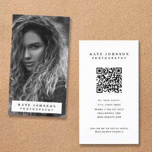 Modern Full Photo Vertical Photography QR Code Business Card