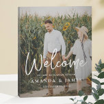 Modern Full Photo Wedding Rehearsal Dinner Welcome Faux Canvas Print<br><div class="desc">This simply chic wedding rehearsal dinner welcome sign features your favourite photo and white text, including 'Welcome' in a relaxed modern script. This part of the design can't be altered. But you can change the look of any of the other text, so when you edit for your own names and...</div>