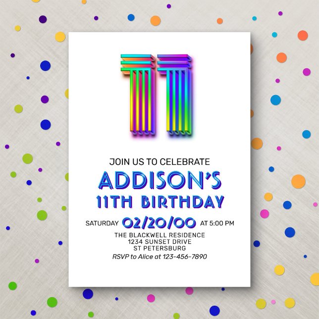 Modern Fun 11th Birthday Invitation (Creator Uploaded)
